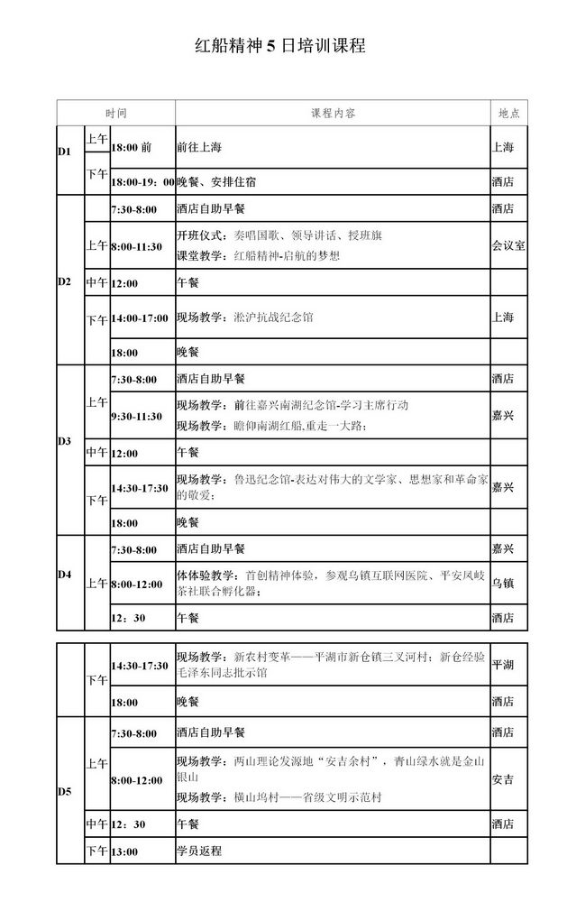 红船精神5日培训课程